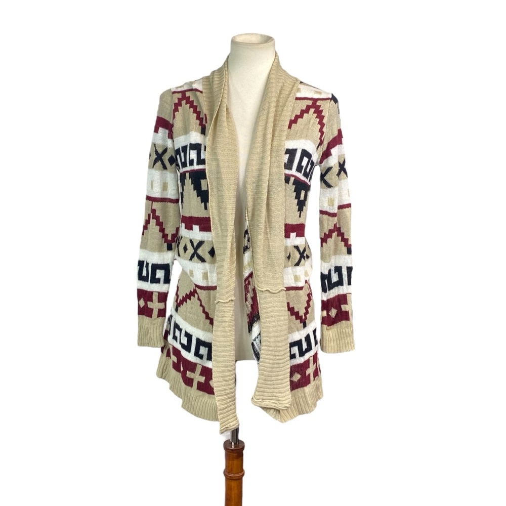 Say What? Aztec Open Front Sweater Cardigan L
